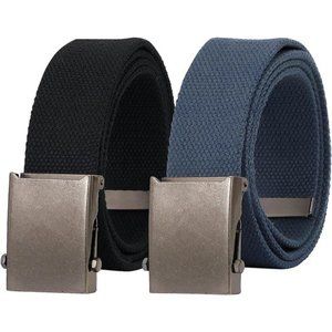 Canvas Web Belt for Men Adjustable Cloth Fabric Military Belt with Metal Buckle